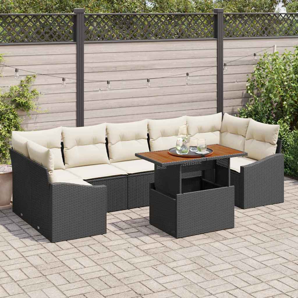 Set Divano da Giardino con cuscino 8 pcs Nero e Beige