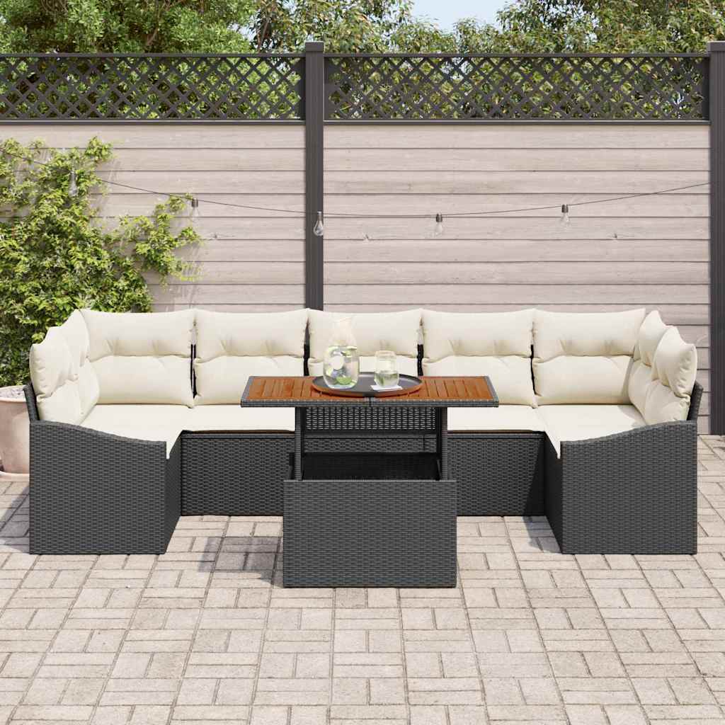 Set Divano da Giardino con cuscino 8 pcs Nero e Beige