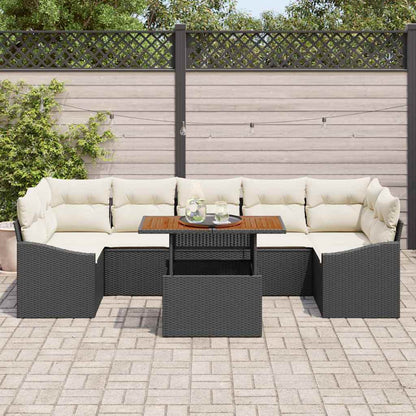 Set Divano da Giardino con cuscino 8 pcs Nero e Beige
