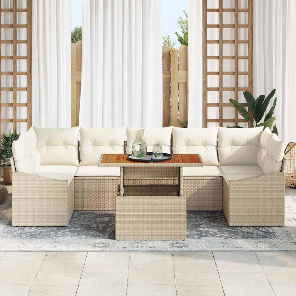 Set Divano da Giardino con cuscino 8 pcs Beige e Crema | homemem39