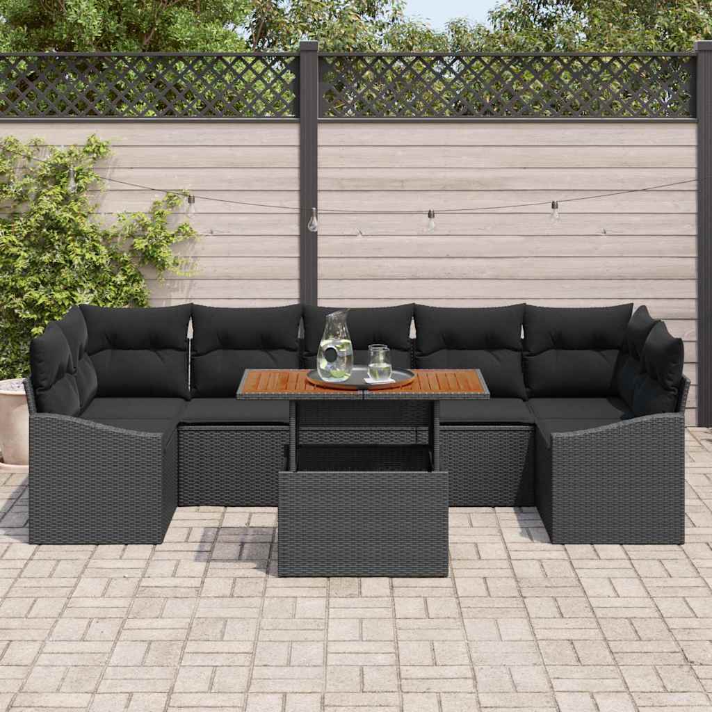 Set Divano da Giardino con cuscino con archiviazione 8 pcs Nero