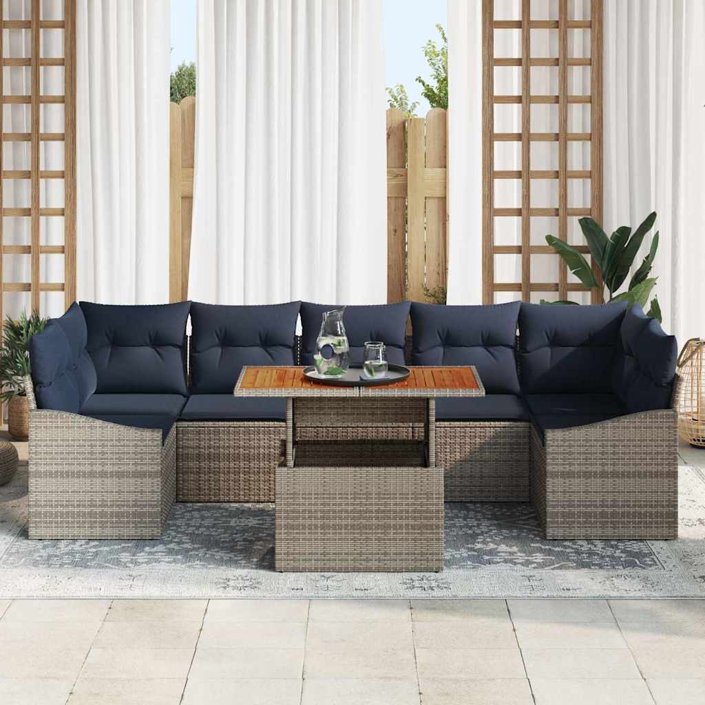 Set Divano da Giardino 8 pcs Grigio Poly Rattan | homemem39