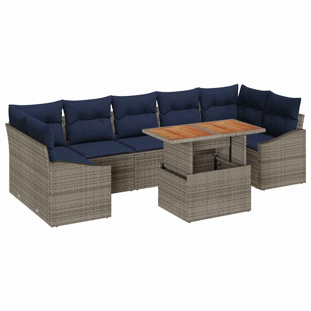 Set Divano da Giardino 8 pcs Grigio Poly Rattan | homemem39