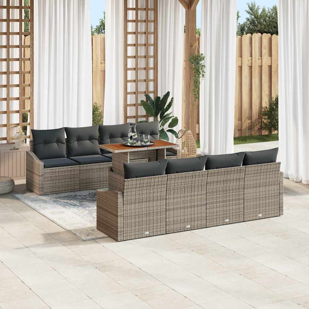 Set Divano da Giardino 9 pcs Grigio Poly Rattan