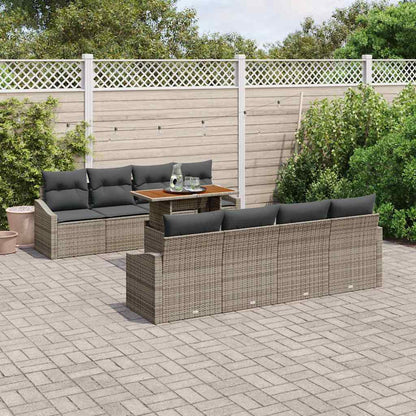 Set Divano da Giardino 9 pcs Grigio Poly Rattan
