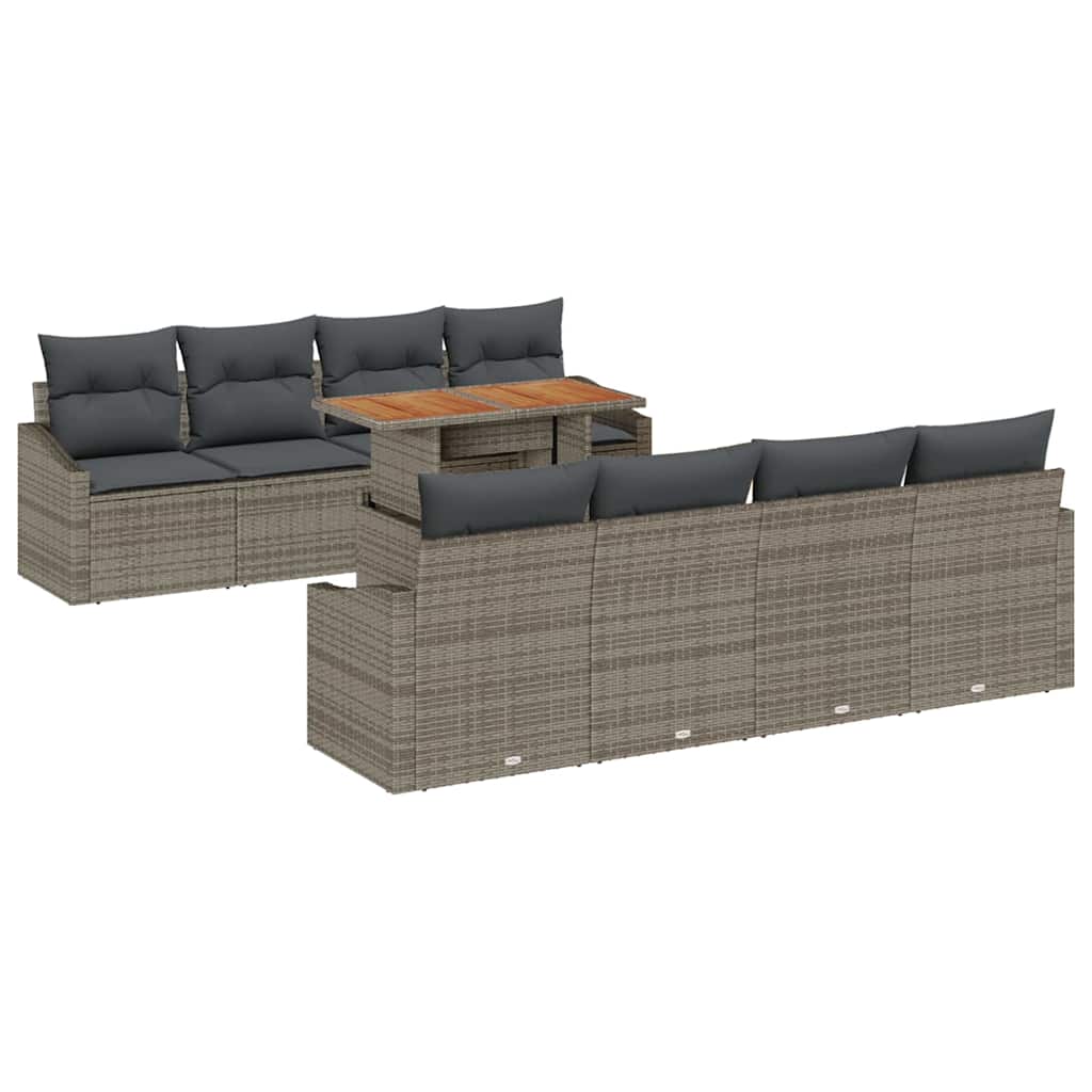 Set Divano da Giardino 9 pcs Grigio Poly Rattan