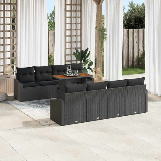 Set Divano da Giardino con archiviazione 9 pcs Nero Poly Rattan