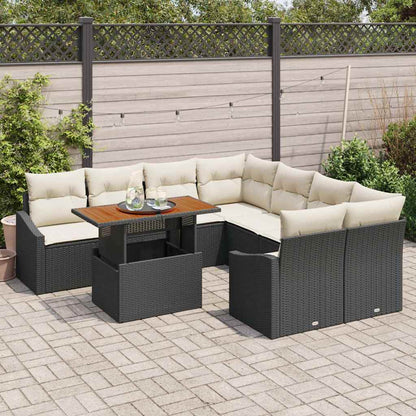 Set Divano da Giardino con archiviazione 9 pcs Nero Poly Rattan