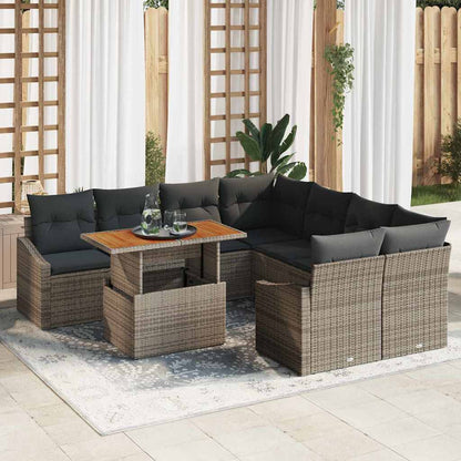 Set Divano da Giardino 9 pcs Grigio Poly Rattan