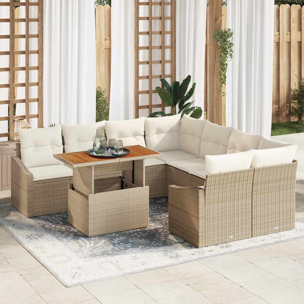 Set Divano da Giardino 9 pcs Beige Poly Rattan