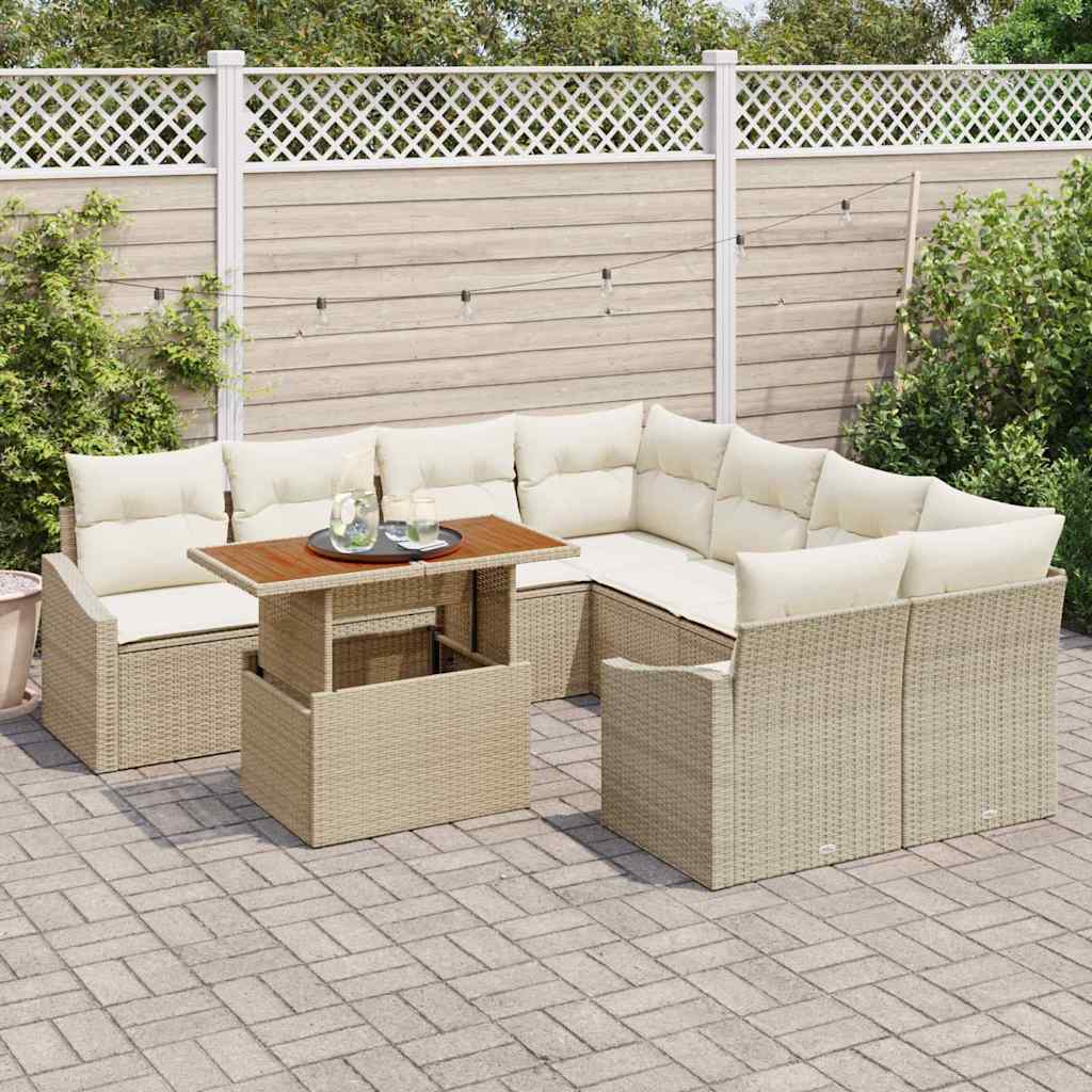Set Divano da Giardino 9 pcs Beige Poly Rattan
