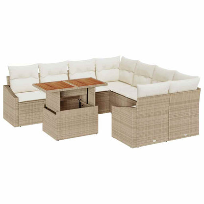 Set Divano da Giardino 9 pcs Beige Poly Rattan