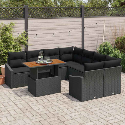 Set Divano da Giardino con archiviazione 9 pcs Nero Poly Rattan