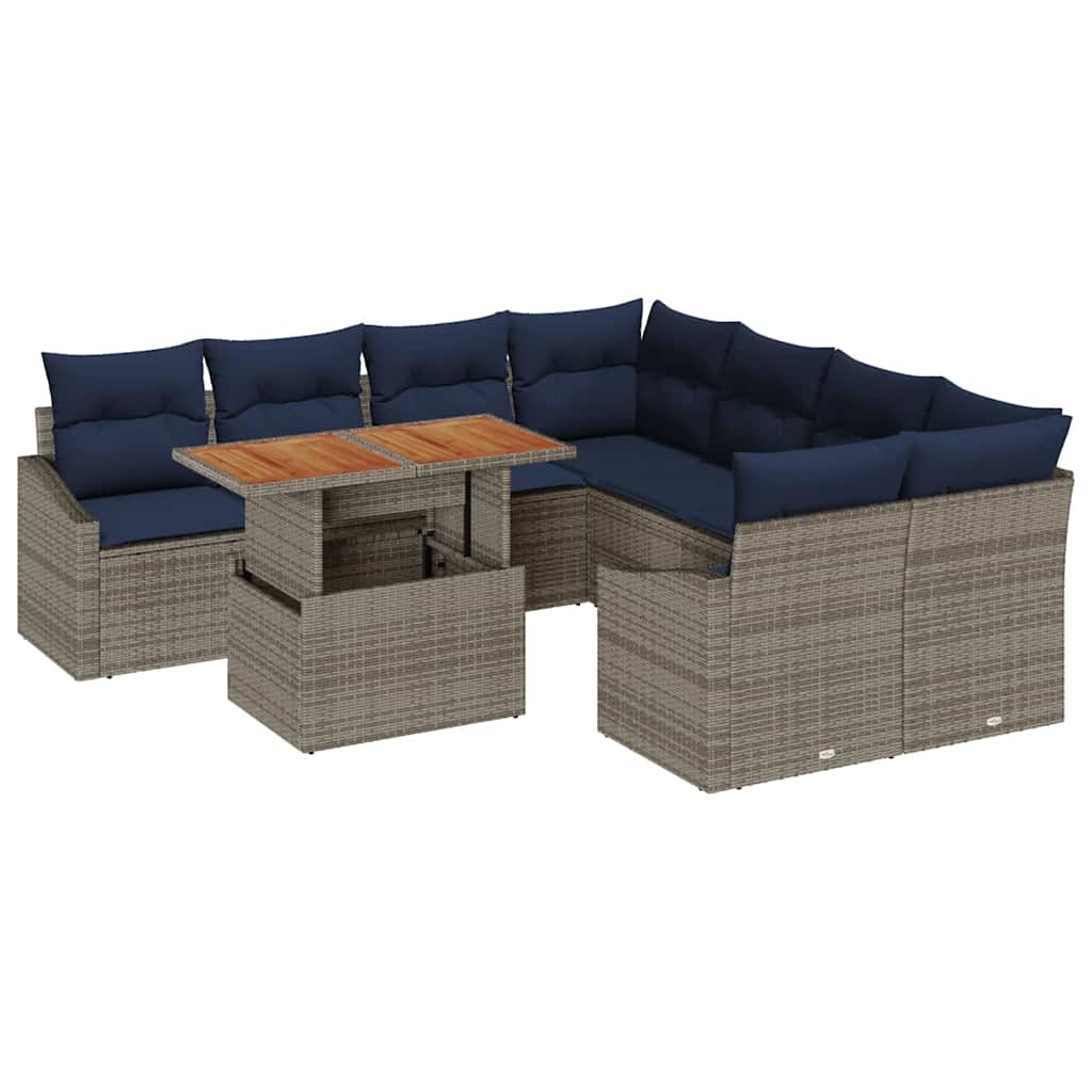 Set Divano da Giardino 9 pcs Grigio Poly Rattan | homemem39