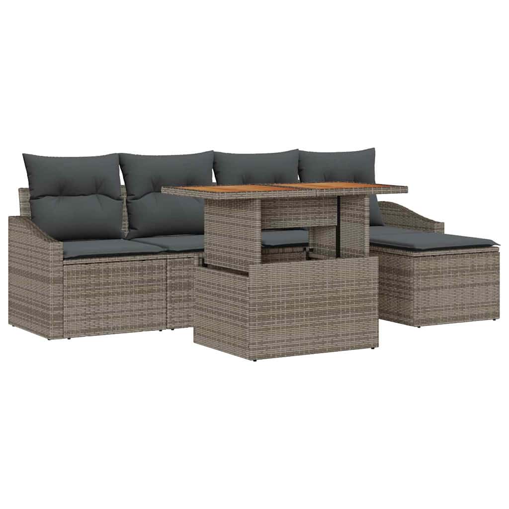 Set Divano da Giardino 6 pcs Grigio Poly Rattan