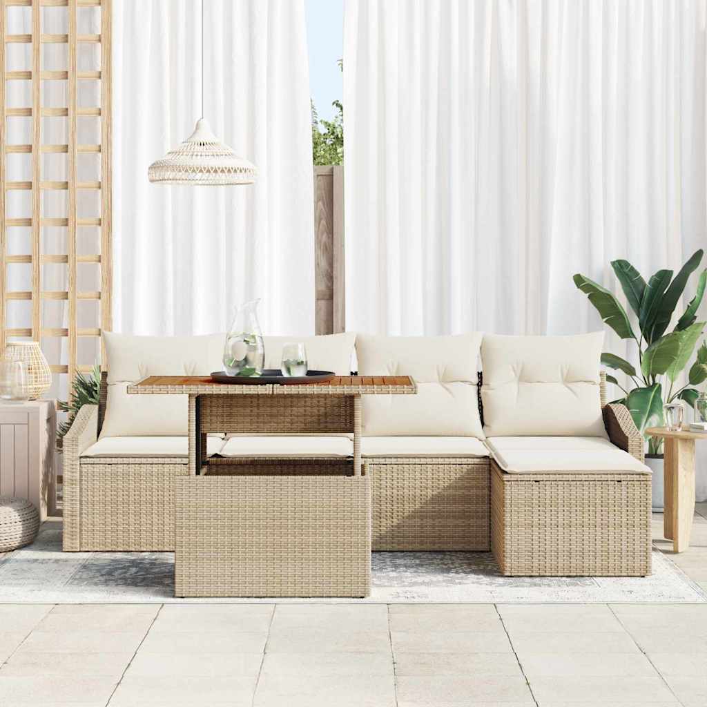 Set Divano da Giardino 6 pcs Beige Poly Rattan
