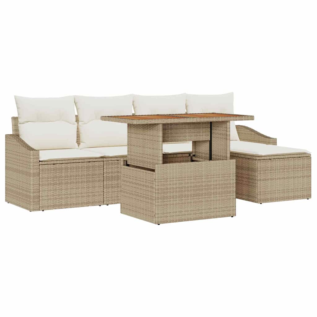 Set Divano da Giardino 6 pcs Beige Poly Rattan