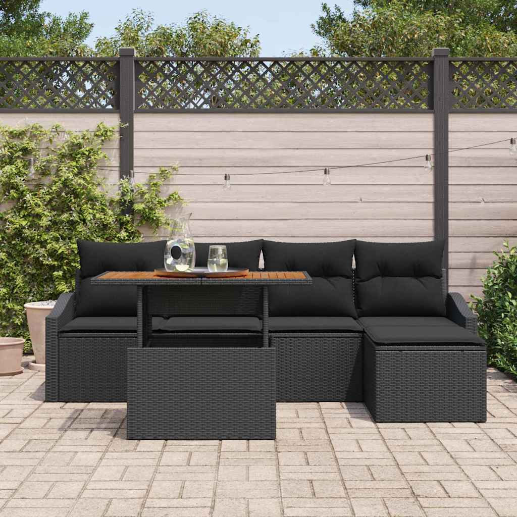 Set Divano da Giardino con archiviazione 6 pcs Nero Poly Rattan