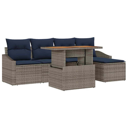 Set Divano da Giardino 6 pcs Grigio Poly Rattan | homemem39