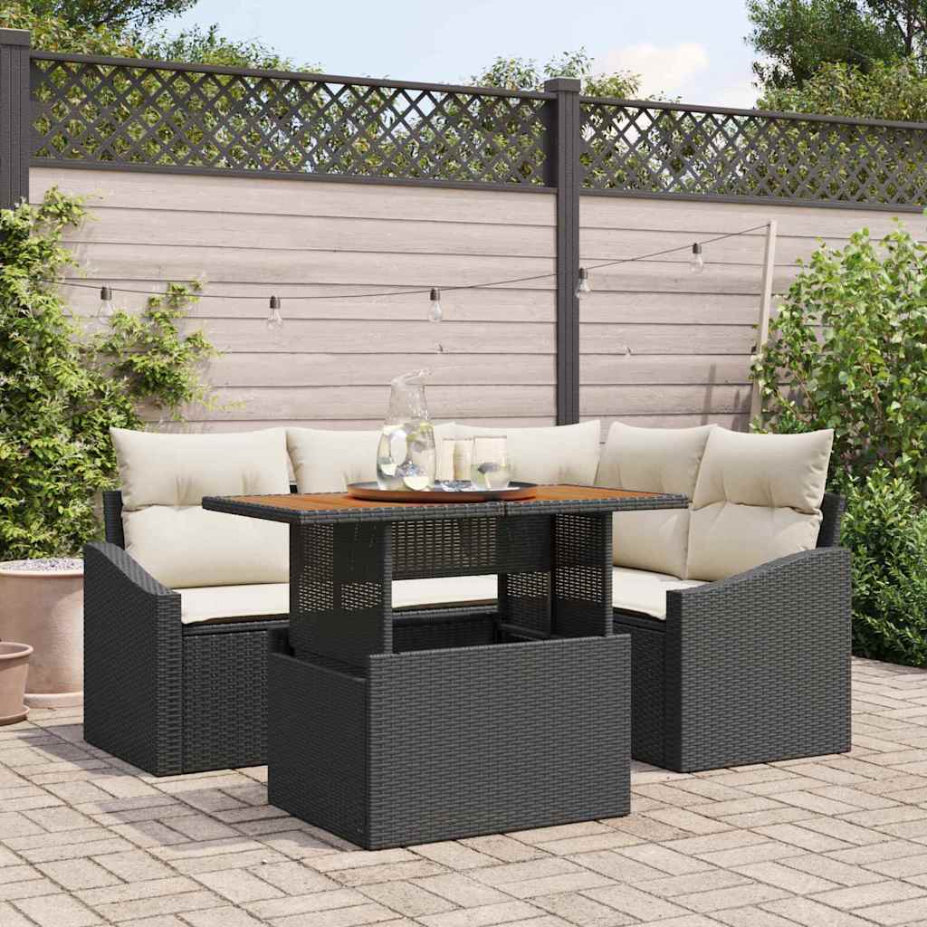 Set Divano da Giardino con archiviazione 5 pcs Nero Poly Rattan