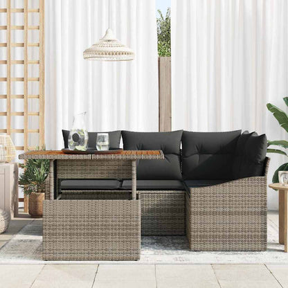 Set Divano da Giardino 5 pcs Grigio Poly Rattan
