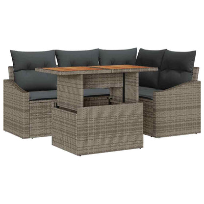 Set Divano da Giardino 5 pcs Grigio Poly Rattan