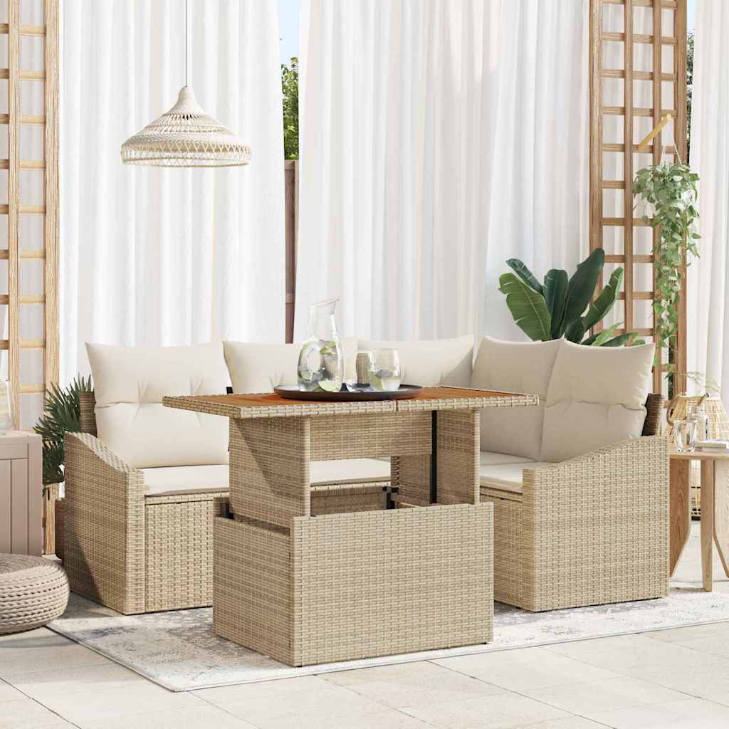 Set Divano da Giardino 5 pcs Beige Poly Rattan - homemem39