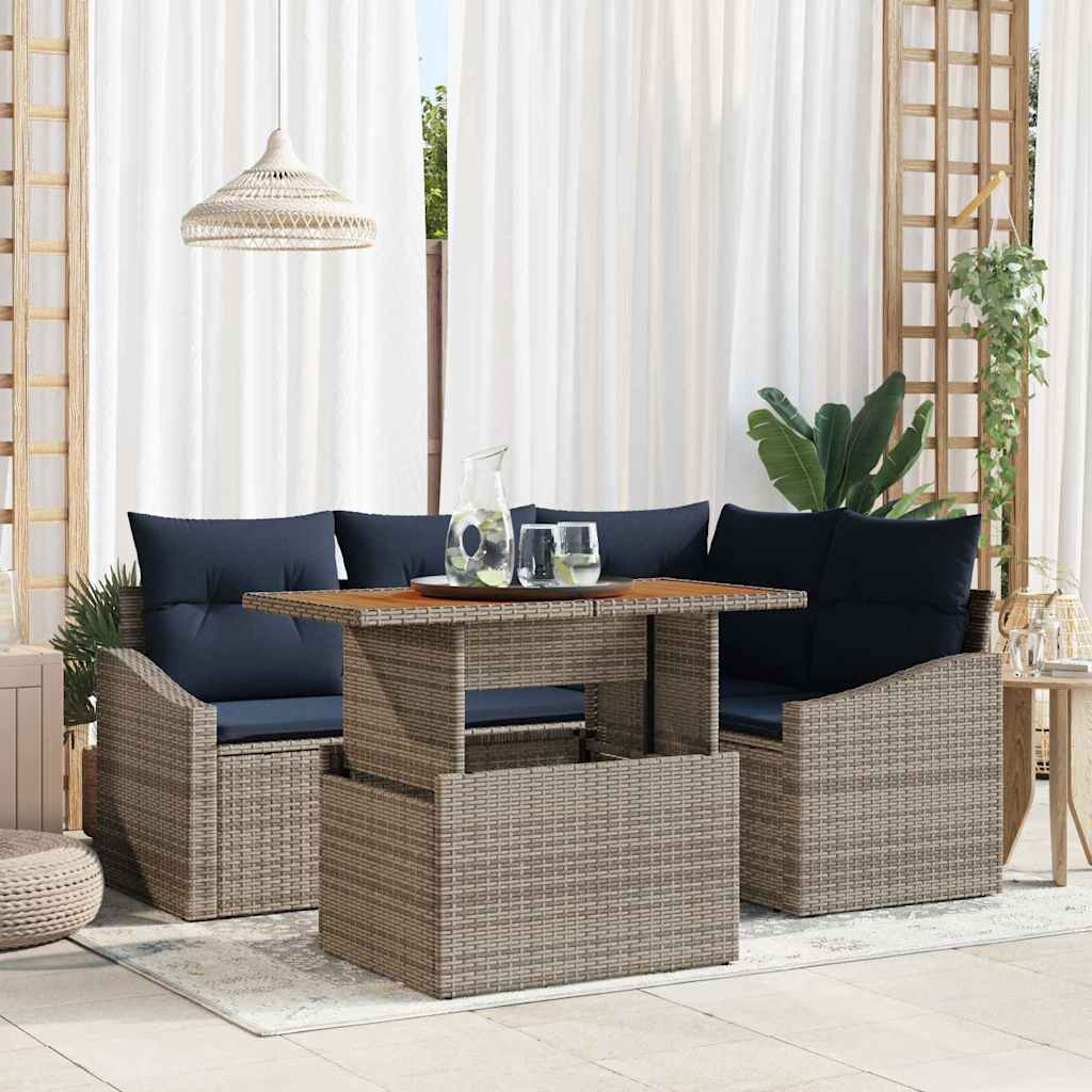 Set Divano da Giardino con cuscino 5 pcs Grigio polyrattan