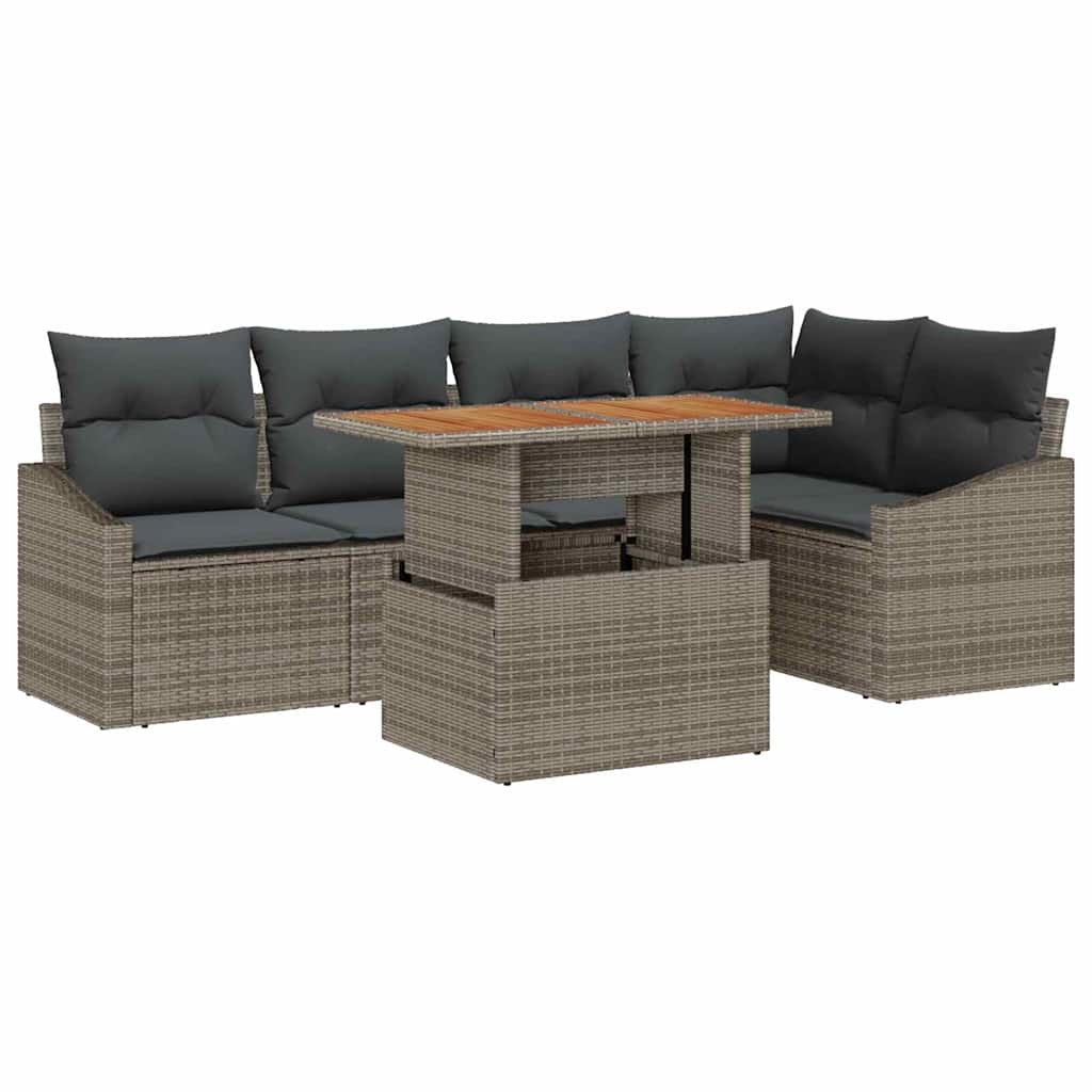 Set Divano da Giardino 6 pcs Grigio Poly Rattan