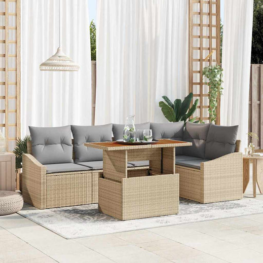 Set Divano da Giardino 6 pcs Beige Poly Rattan