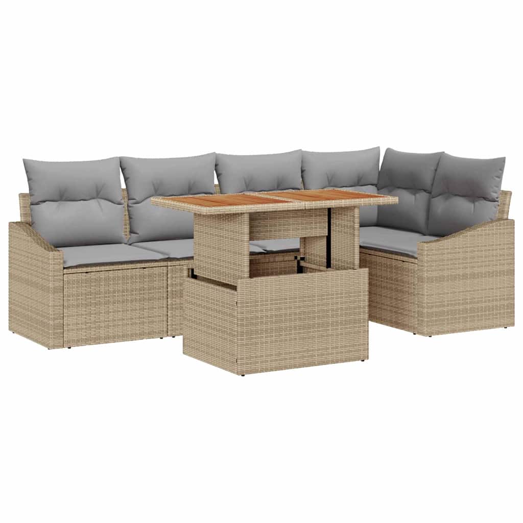 Set Divano da Giardino 6 pcs Beige Poly Rattan