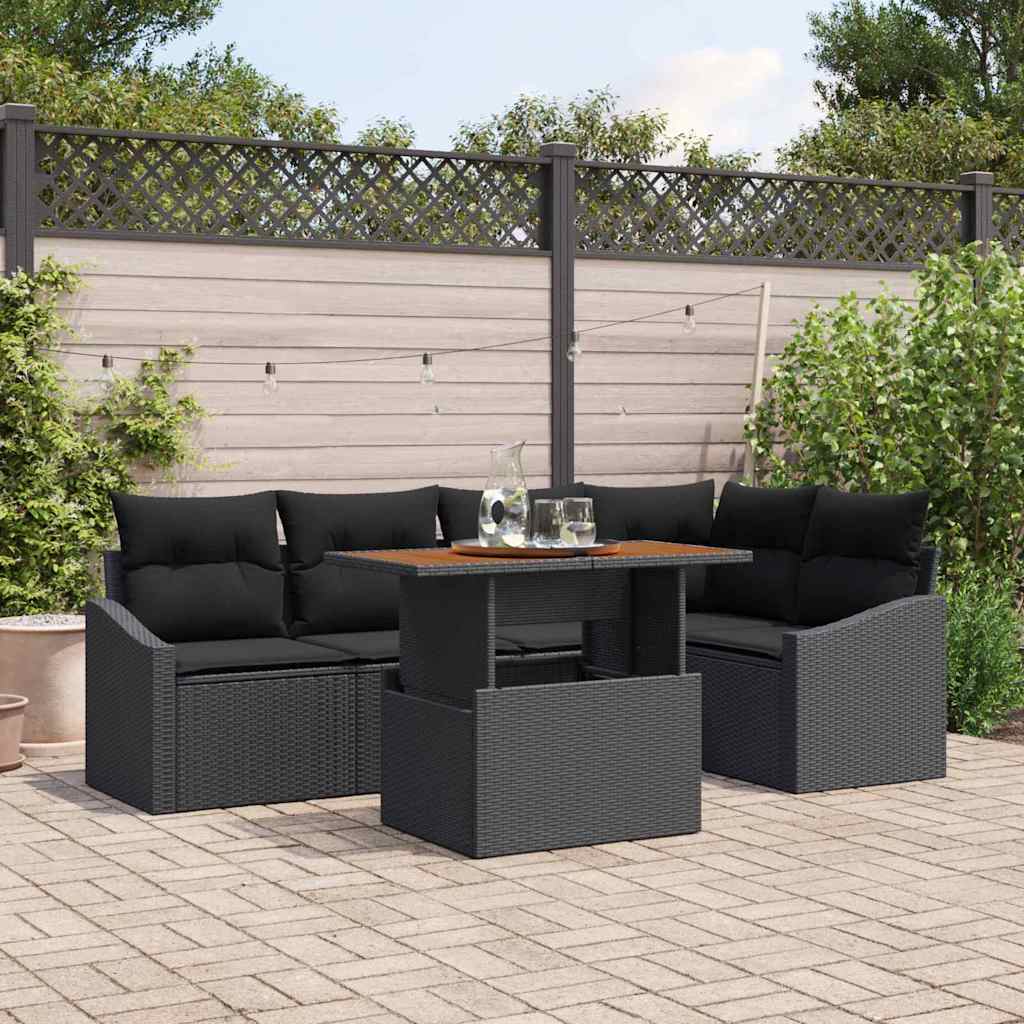 Set Divano da Giardino con archiviazione 6 pcs Nero Poly Rattan