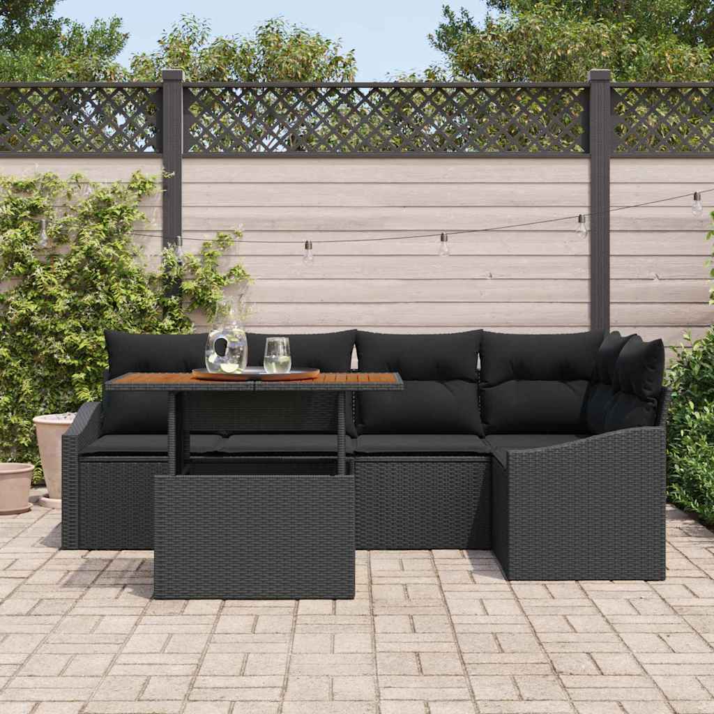 Set Divano da Giardino con archiviazione 6 pcs Nero Poly Rattan