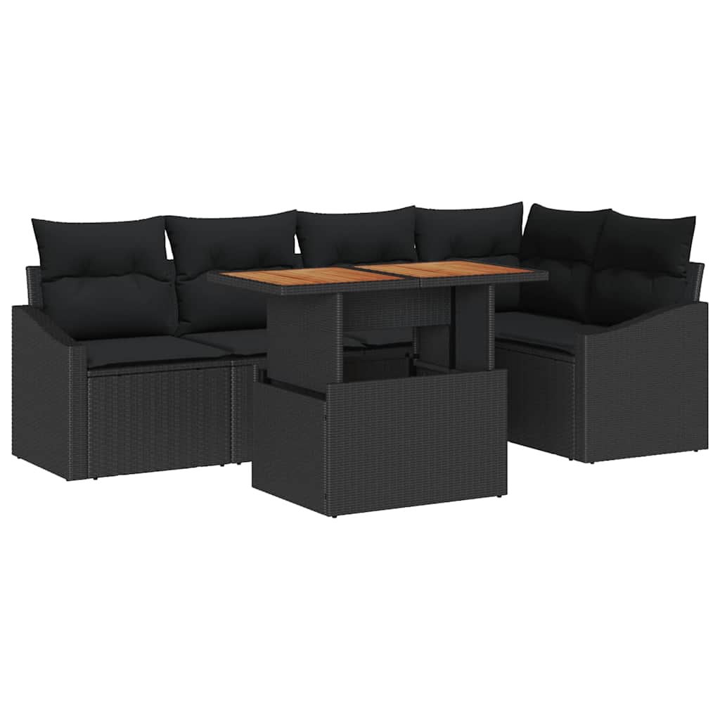 Set Divano da Giardino con archiviazione 6 pcs Nero Poly Rattan