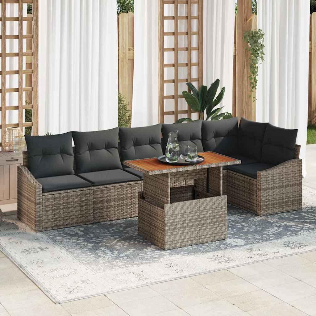 Set Divano da Giardino 7 pcs Grigio Poly Rattan