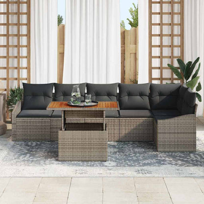 Set Divano da Giardino 7 pcs Grigio Poly Rattan