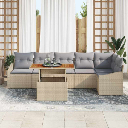 Set Divano da Giardino 7 pcs Beige Poly Rattan