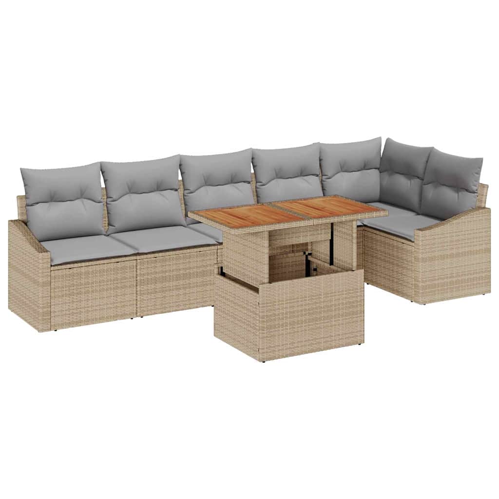 Set Divano da Giardino 7 pcs Beige Poly Rattan