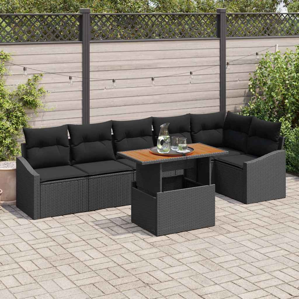 Set Divano da Giardino con archiviazione 7 pcs Nero Poly Rattan