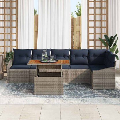Set Divano da Giardino 7 pcs Grigio Poly Rattan