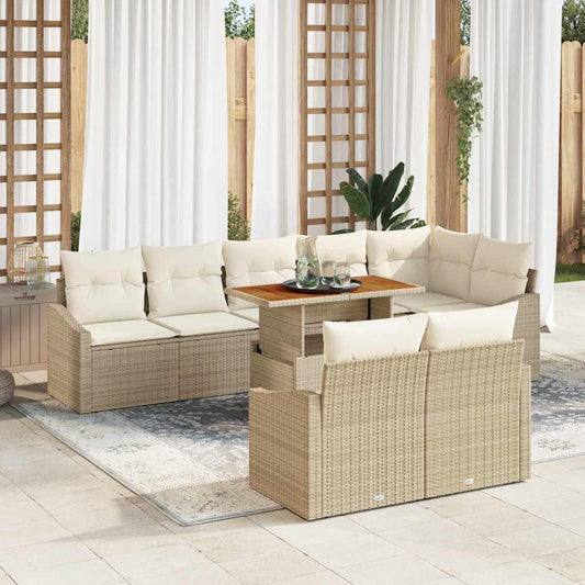 Set Divano da Giardino 9 pcs Beige Poly Rattan