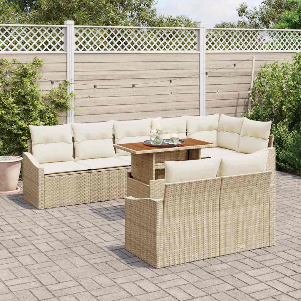 Set Divano da Giardino 9 pcs Beige Poly Rattan