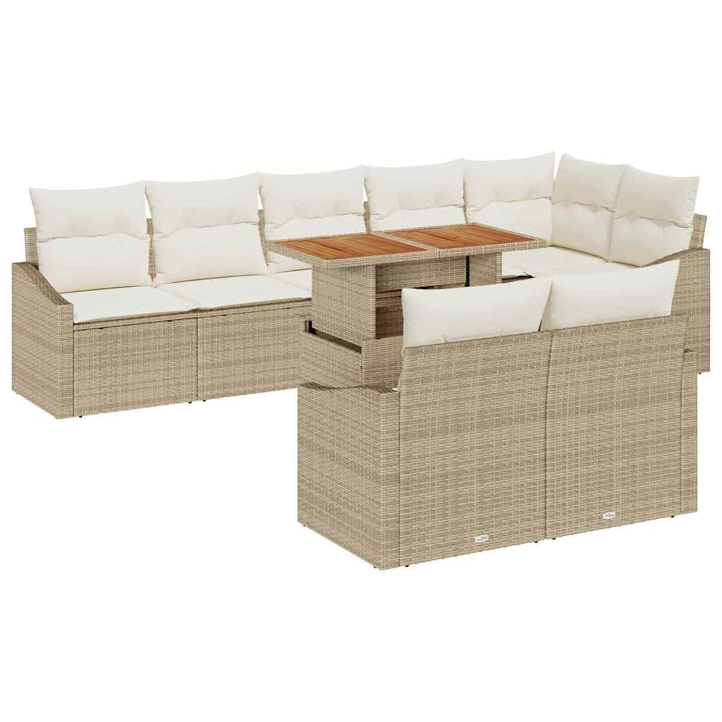 Set Divano da Giardino 9 pcs Beige Poly Rattan