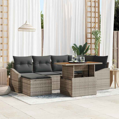 Set Divano da Giardino 7 pcs Grigio Poly Rattan