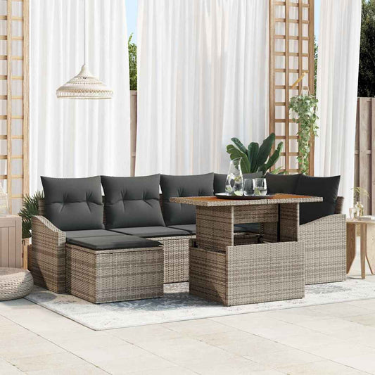 Set Divano da Giardino 7 pcs Grigio Poly Rattan