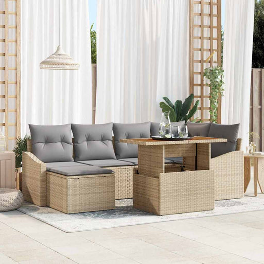 Set Divano da Giardino 7 pcs Beige Poly Rattan