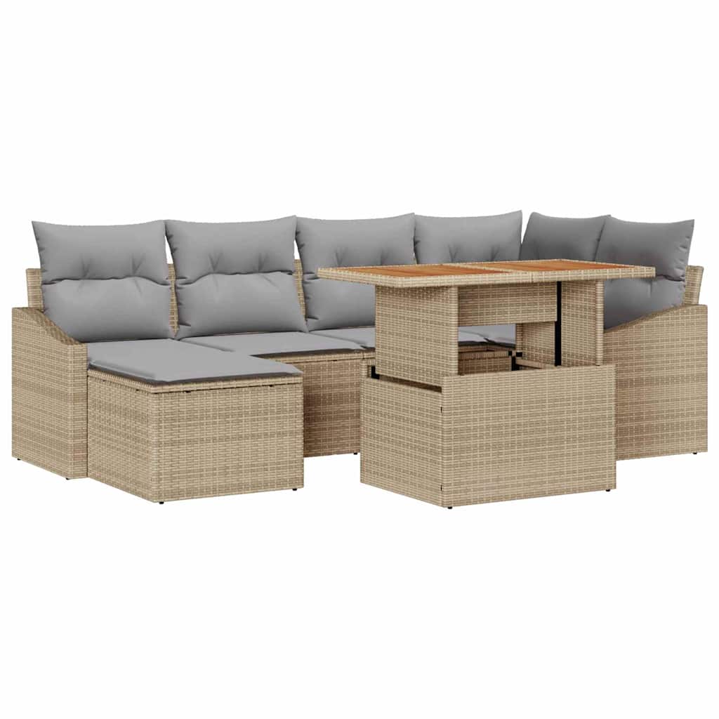 Set Divano da Giardino 7 pcs Beige Poly Rattan