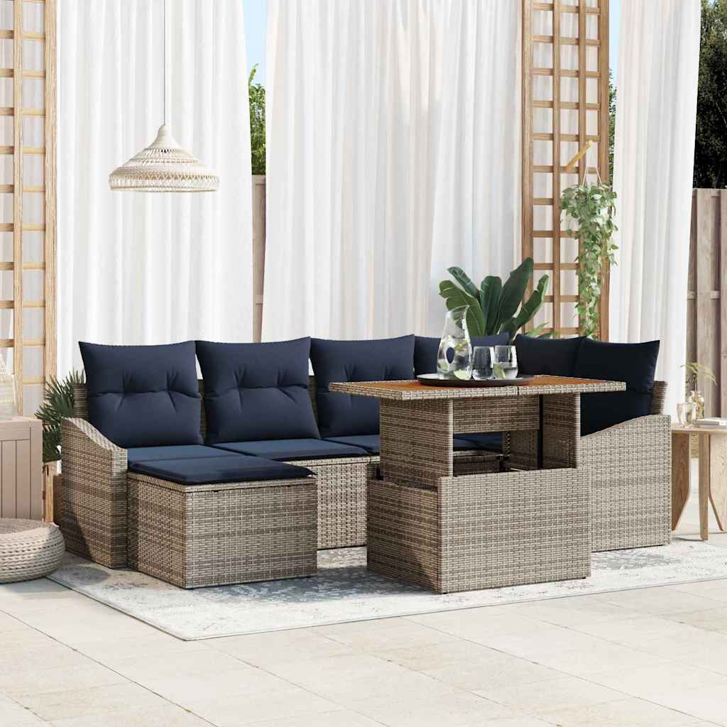 Set Divano da Giardino 7 pcs Grigio Poly Rattan | homemem39