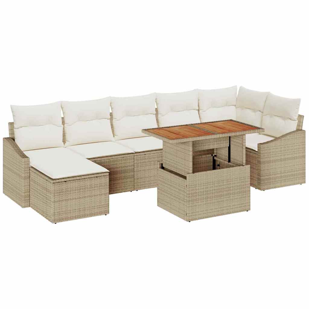 Set Divano da Giardino 8 pcs Beige Poly Rattan