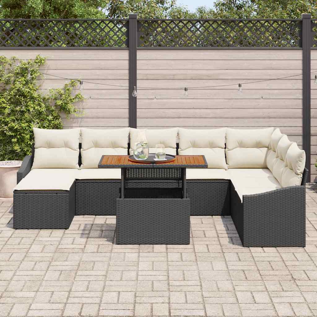 Set Divano da Giardino con archiviazione 9 pcs Nero Poly Rattan